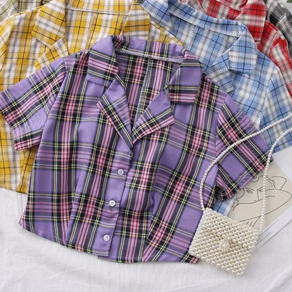 Plaid Cropped Collar Top